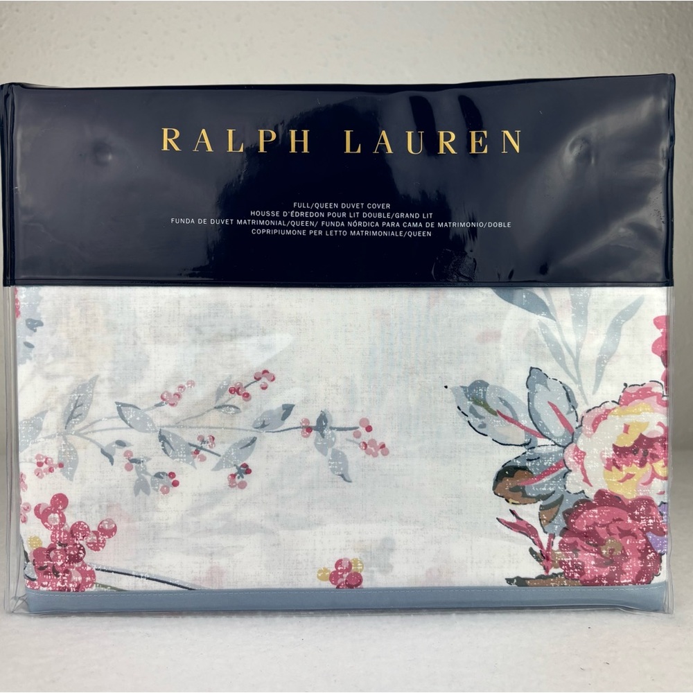 Ralph Lauren QUEEN FULL Addison Floral Duvet Cover White Multicolor Pink Blue
